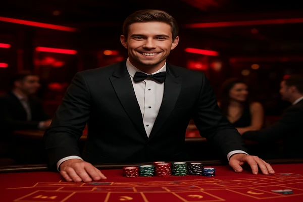 একজন পুরুষ 89db-র অনলাইন গেমে জয়ের আনন্দ উদযাপন করছেন, চারদিকে গেমিং প্রতীকগুলো ভাসছে